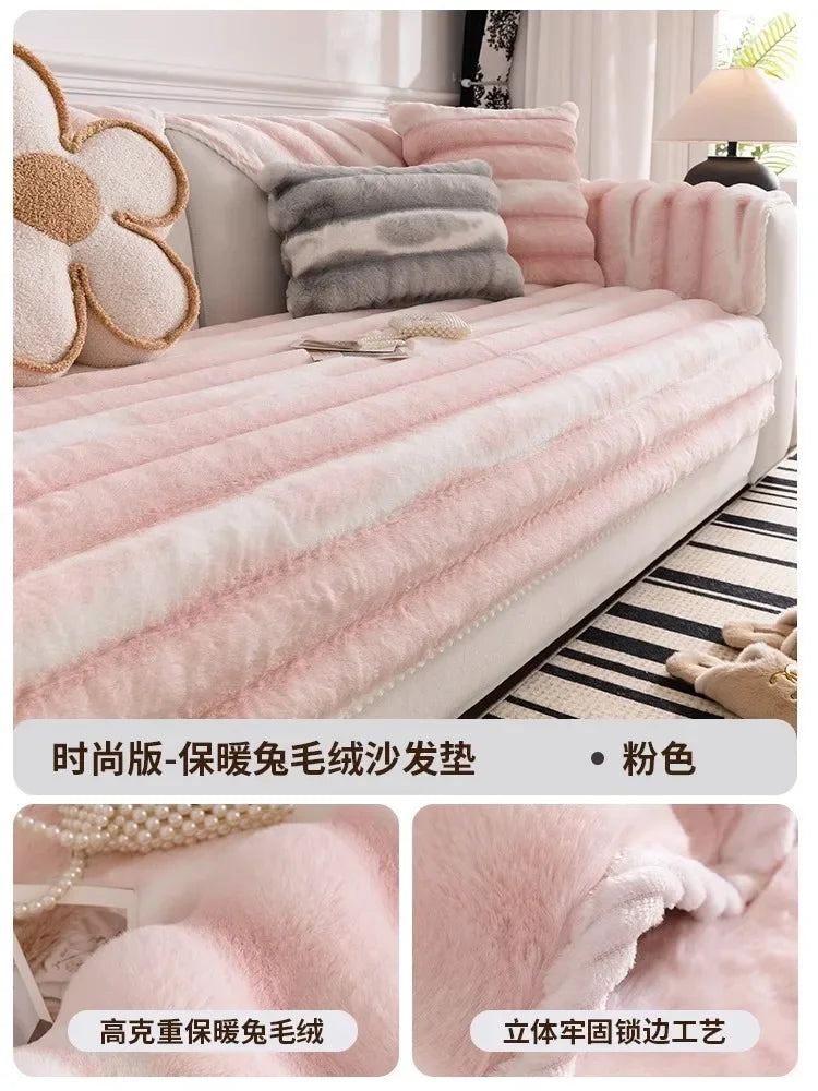 Cozy Anti-Slip Sofa Cover with Plush Fleece for L-Shaped and Standard Sofas