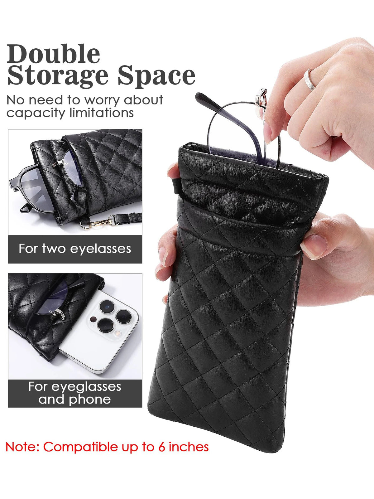Double-Layer PU Leather Glasses Case with Soft Lining