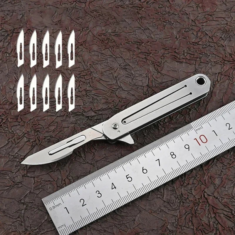 Compact Stainless Steel Folding Knife with Keychain