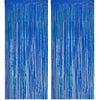 Dos paneles verticales de flecos de papel de aluminio de color oro rosa brillante y azul reluciente