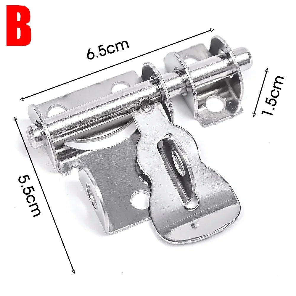 Heavy duty stainless steel door bolt latch mechanism with a cylindrical shaft and mounting plates.