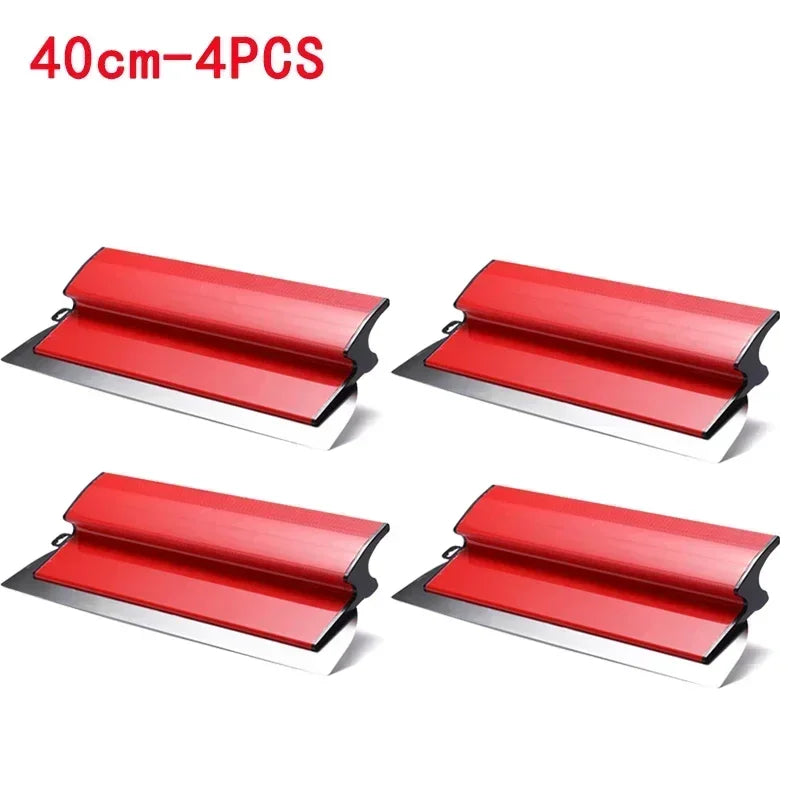Four 40cm skimming blades with stainless steel edges for smooth wall finishing.