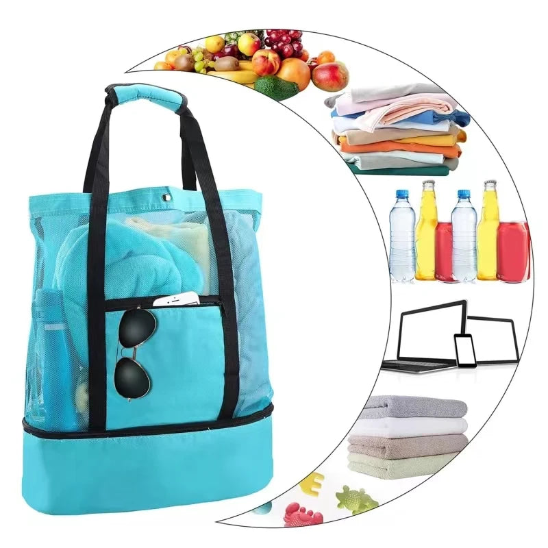 Insulated Mesh Beach Tote with Cooler Compartment