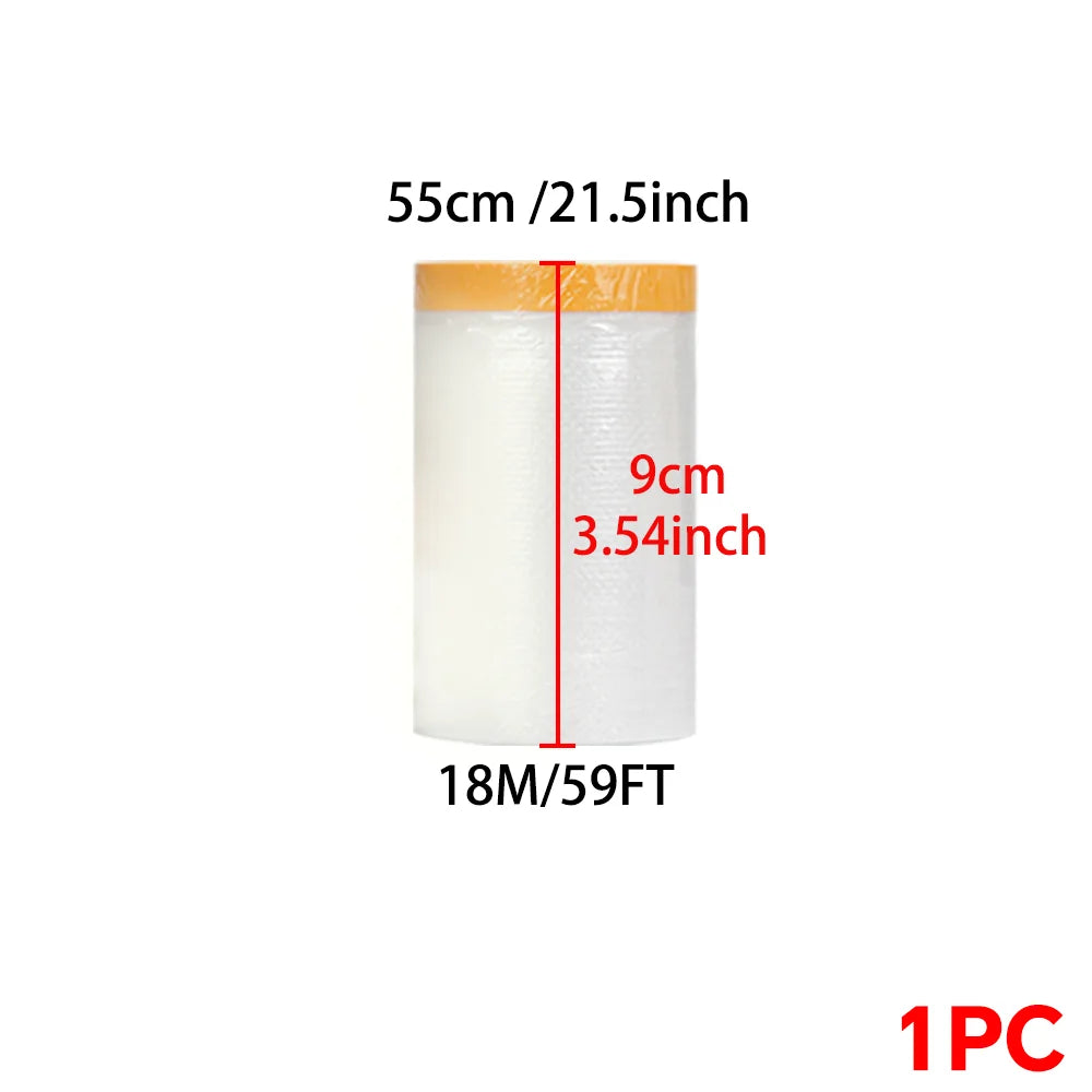 A roll of clear plastic sheeting measuring 55cm or 18M, with a height of 9cm or 3.54inch.