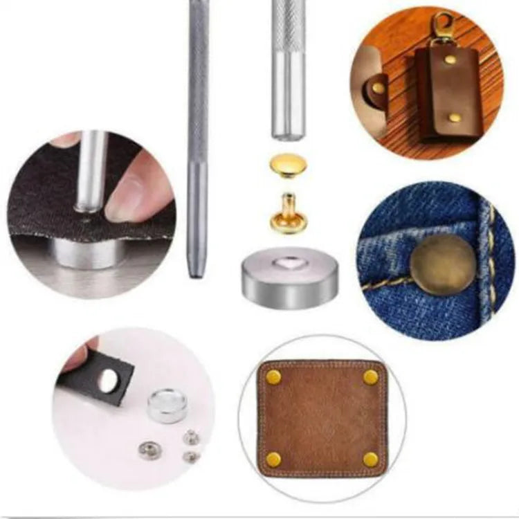 Metal Double Cap Rivets with Setting Tool Kit for Leathercraft & Repairs