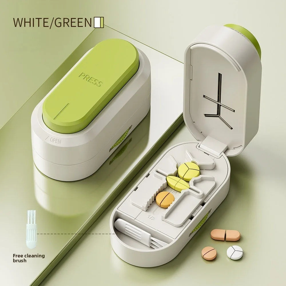Portable Pill Cutter and Storage Box with Dustproof Lid