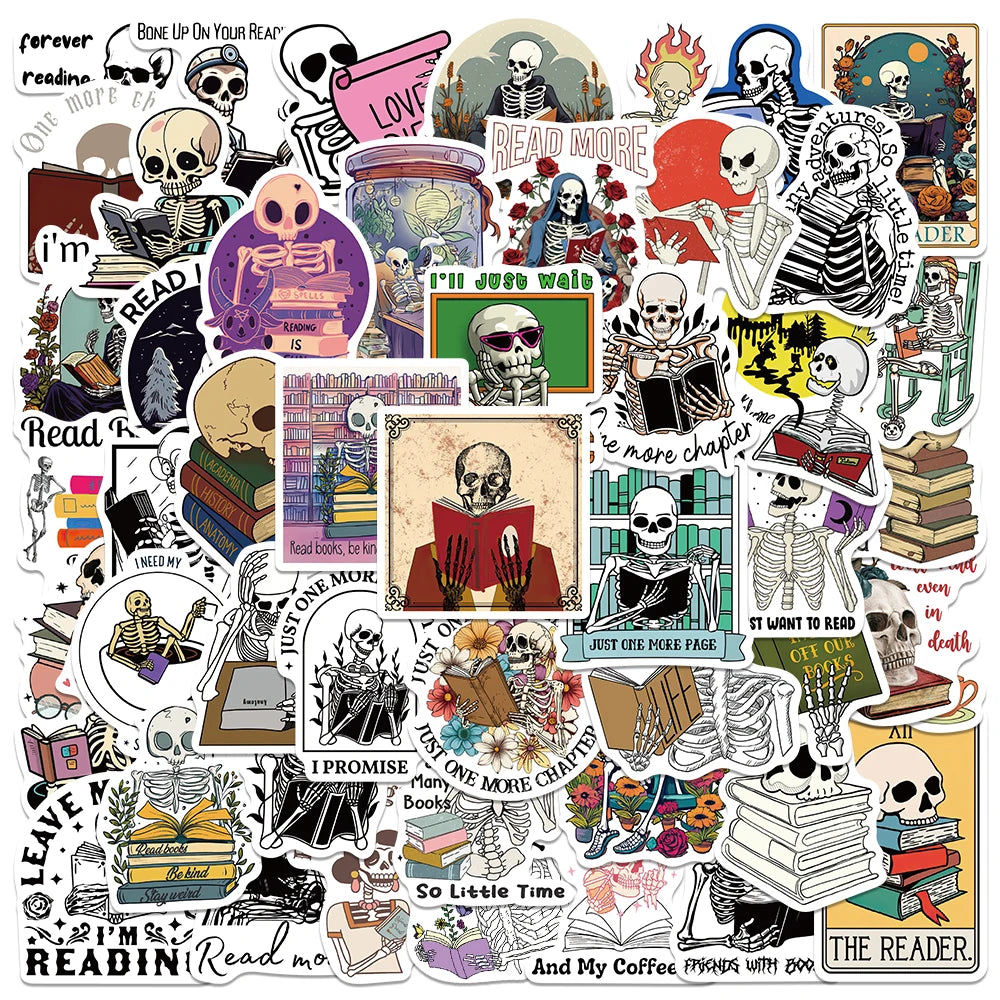 A collection of stickers featuring various phrases and illustrations related to reading and books for a Dark Romance Booktok 