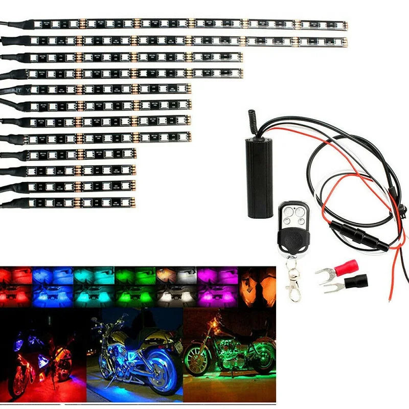 RGB Motorcycle Under-Glow LED Light Kit with Remote