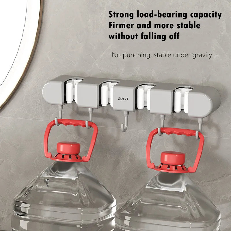Wall-Mounted Mop and Broom Holder with Adhesive Mount