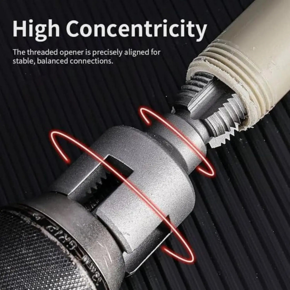 Close-up of a threaded tool showing high concentricity alignment for stable connections.