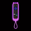 A purple glow-in-the-dark silicone cat ear remote control cover with a flexible cord.