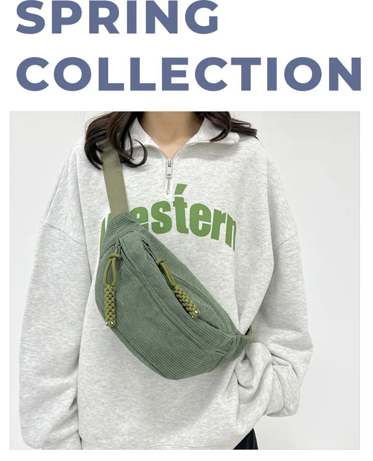 Corduroy Waist Pack for Women – Versatile Crossbody & Shoulder Bag