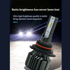 A close-up view of a high-performance LED headlight bulb with a cooling fan, demonstrating bright light output.