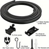 A set of black flexible curtain track components including a track, end covers, brackets, hooks, rollers, and hardware sets.