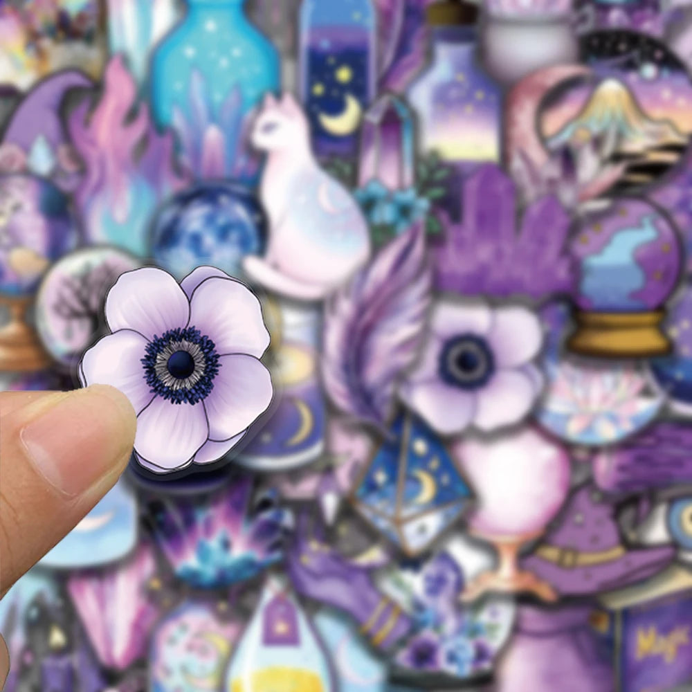 Purple Witch Magic Sticker Pack – 50 Waterproof Vinyl Decals