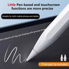 A white pen-based and touchscreen stylus is shown writing on a dark surface, with a free pen tip included.