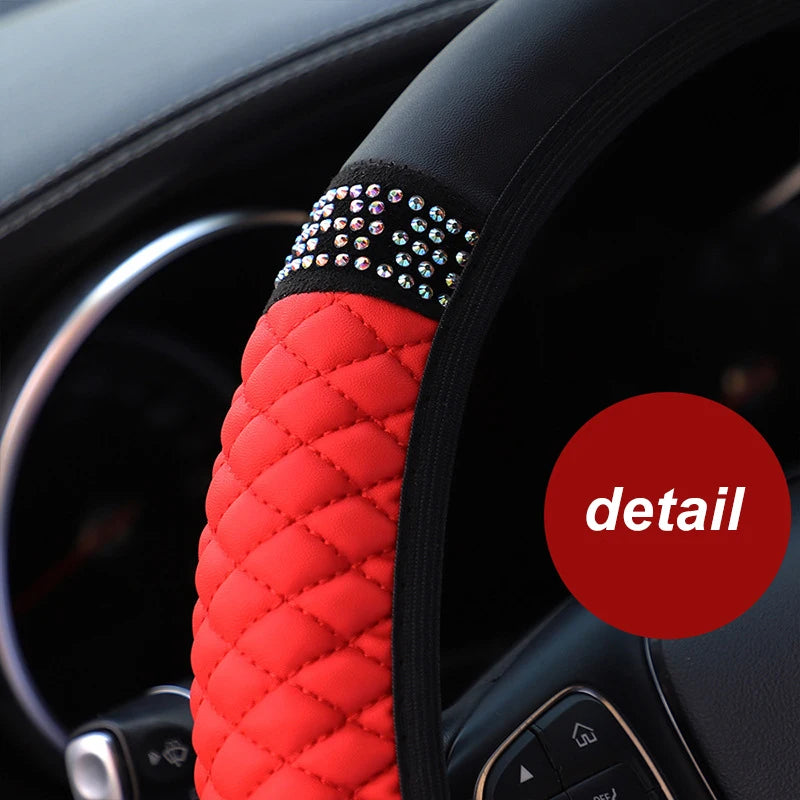 Rhinestone PU Leather Steering Wheel Cover