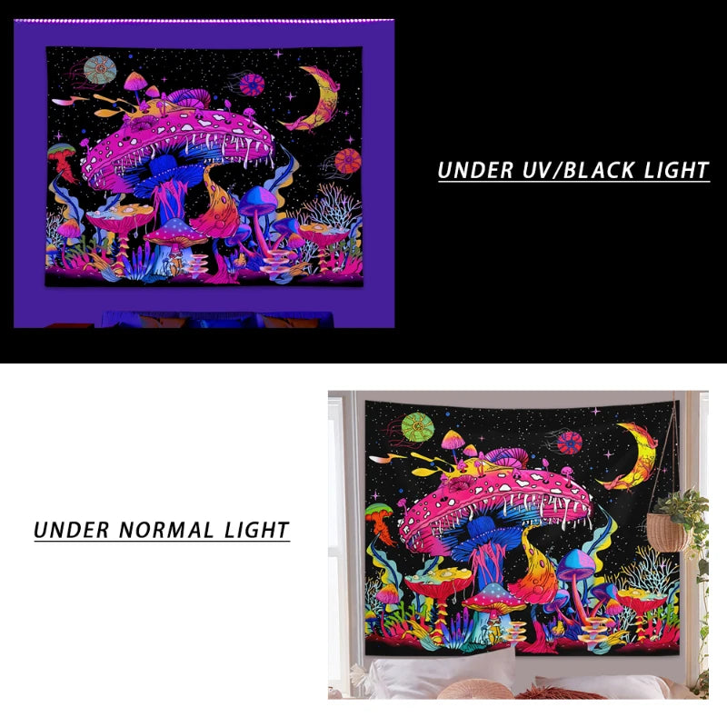 Glow-in-the-Dark Mushroom Forest Tapestry