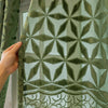 Olive Green Sheer Curtain with Geometric Floral Pattern