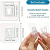 A hand holds a set of clear double-sided adhesive hooks designed for various household uses.