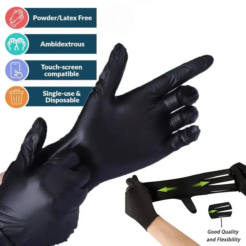 Disposable Black Nitrile Gloves for Cleaning, Tattoo, and Hairdressing