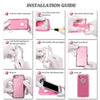 Installation guide showing steps to install a pink magnetic heavy-duty bumper case on a smartphone.