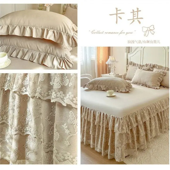 Lace Ruffled Bed Skirt with Non-Slip Mattress Cover