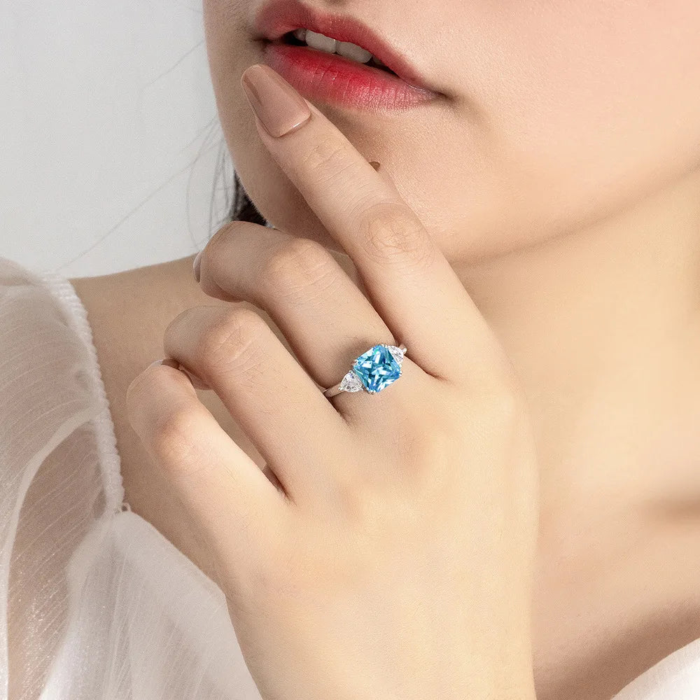 925 Sterling Silver Blue Zircon Engagement Rings