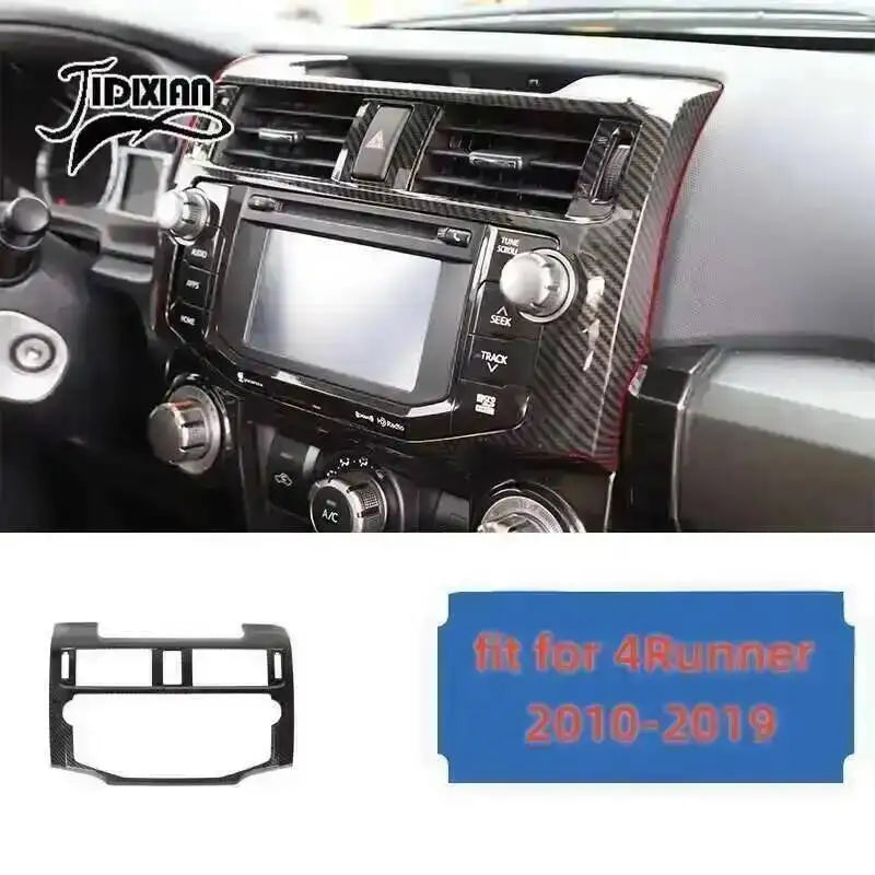Carbon fiber trim kit for a Toyota 4Runner showing an aftermarket interior dashboard and grille.