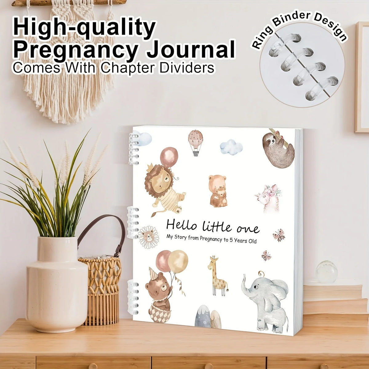 Spiralgebundenes Schwangerschaftsjournal mit Trennblechen und Illustrationen zum Erinnern an das Baby