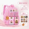 Pink capybara kids school backpack for children aged 3-6 with ergonomic support and various accessories