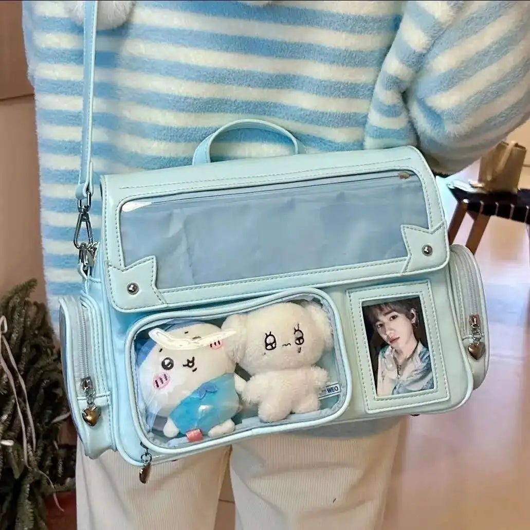 Y2K Transparent Pocket Crossbody Bag with DIY Badge Display