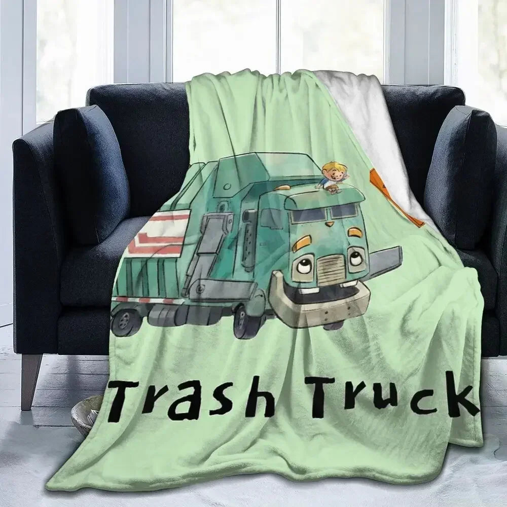 Cozy Cartoon Trash Truck Flannel Throw Blanket