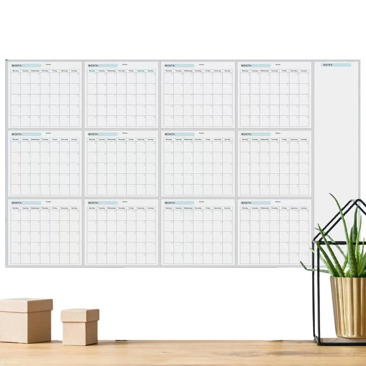 Calendrier mural réutilisable effaçable