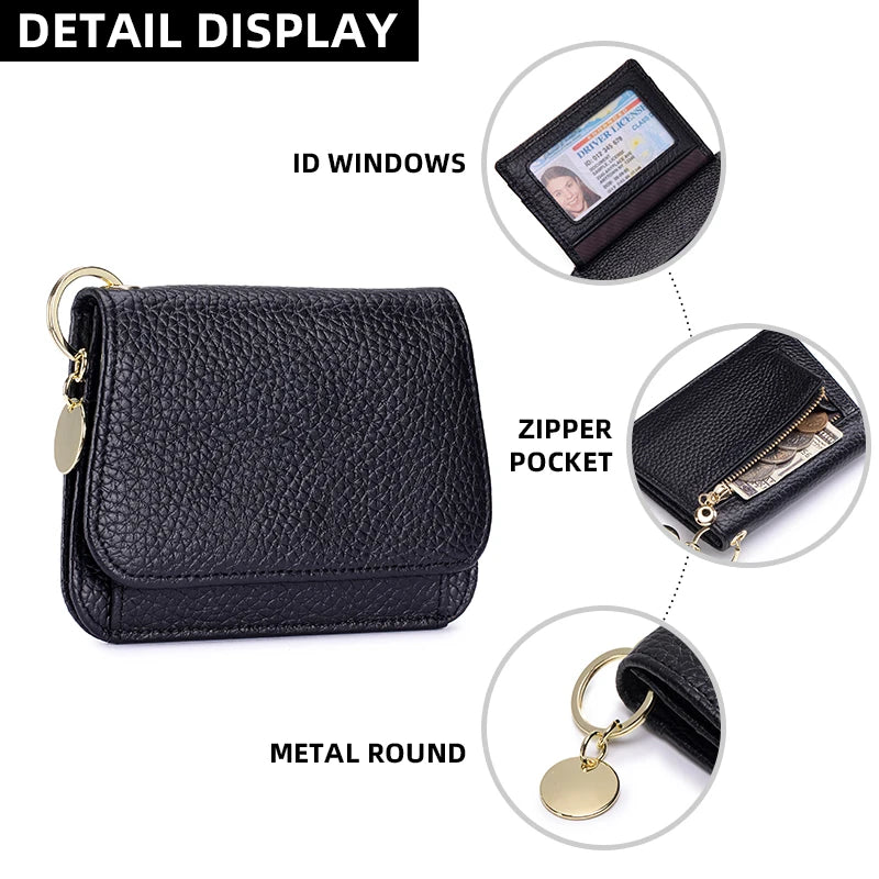 Women's RFID-Blocking Leather Wallet with Keychain and Coin Pocket