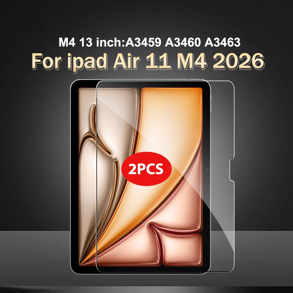 Two tempered glass screen protectors for iPad Air 11 M4 2026 in shades of gold and pink.