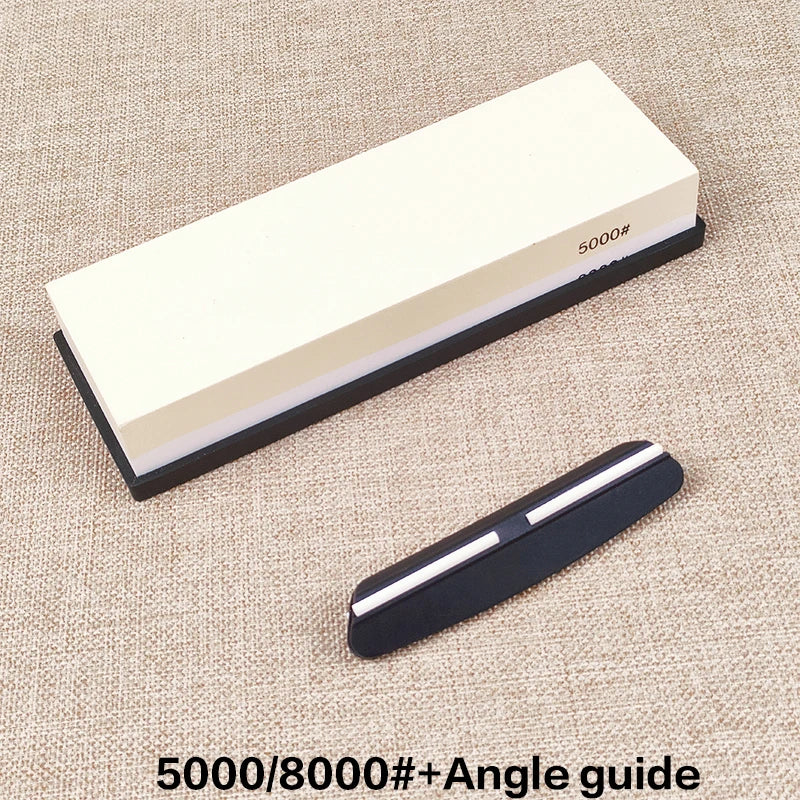 Dual-Grit Knife Sharpening Stone Kit with Bamboo Base & Angle Guide