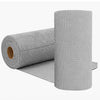 A roll of gray reusable microfiber cleaning towels standing next to a flat towel.