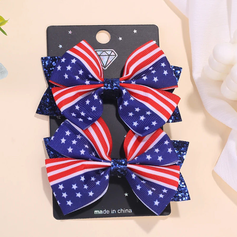 Patriotic Star Bow Hair Clips for Girls