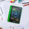 A green 6.5-inch LCD writing tablet for kids displaying a bunny and sun characters on the screen.