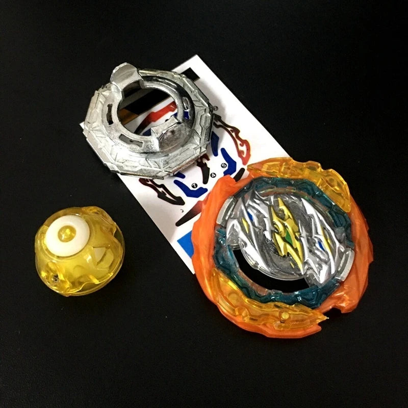 A metal battle spinning top with a sound effect is shown next to its packaging.