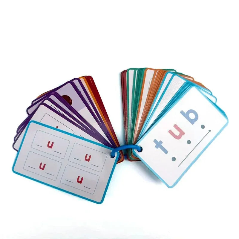 Fan von zweisitzigen CVC-Worterkennungs-Flashcards in verschiedenen Farben und Designs.