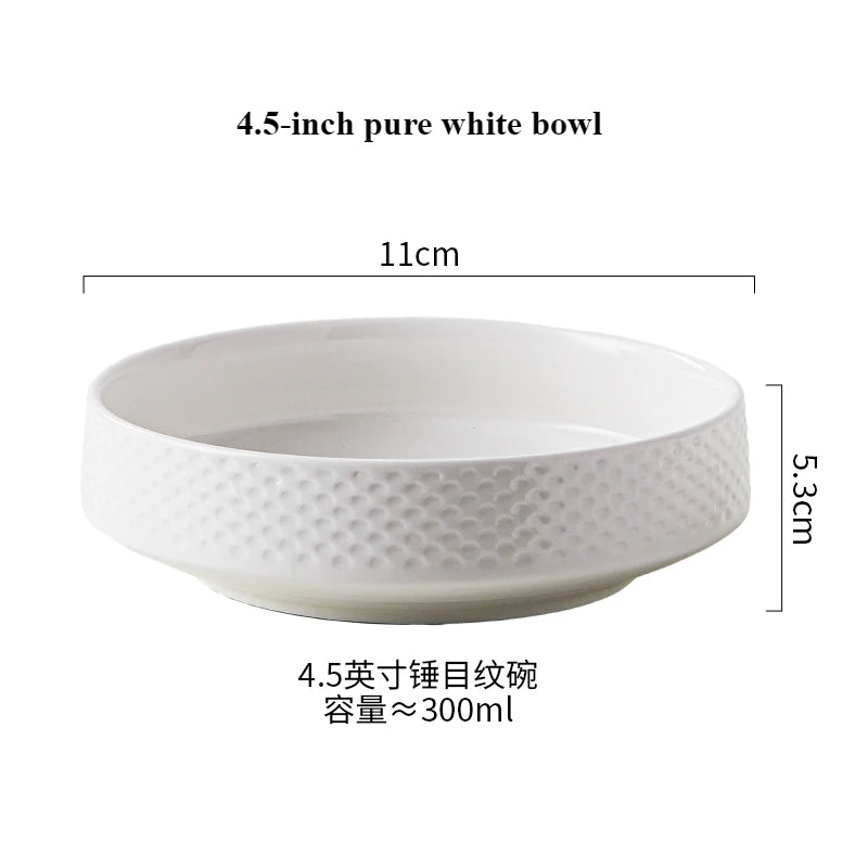 A 4.5-inch pure white bowl with a textured rim and a 5.3cm height.