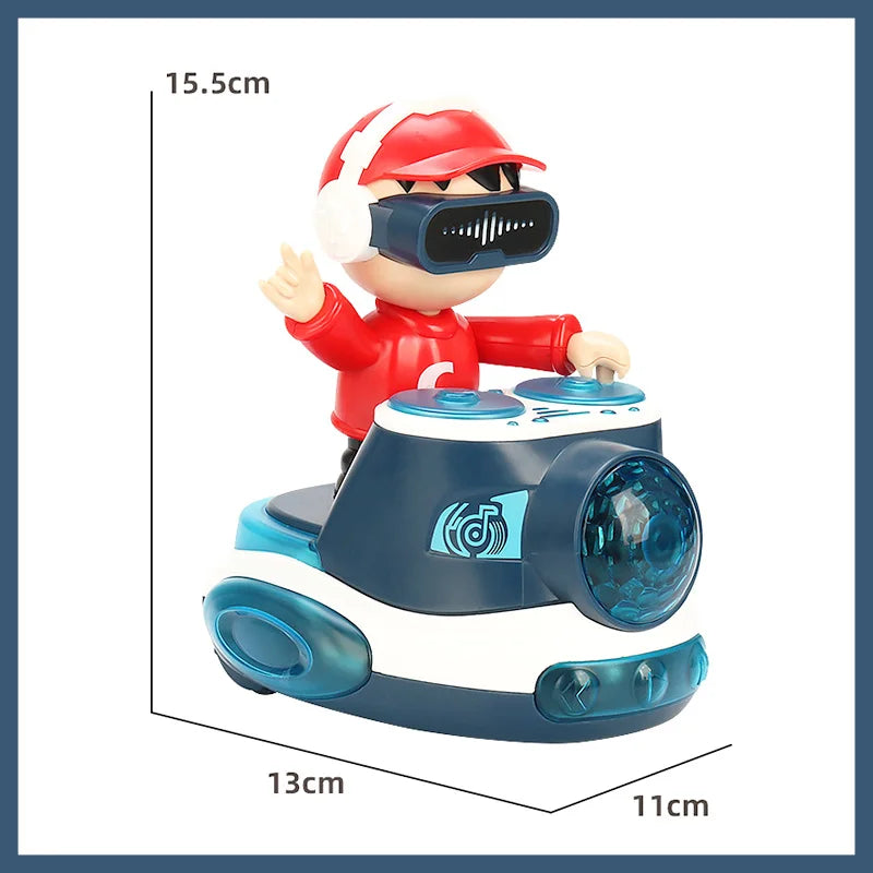 A red and white interactive DJ bouncing car toy with lights and music for kids.