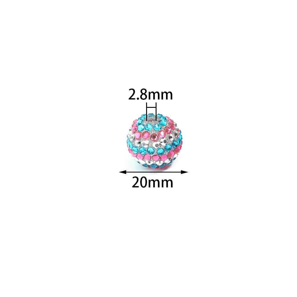 A spherical set of five resin rhinestone beads with a two-tone striped design, measuring 20mm in diameter.