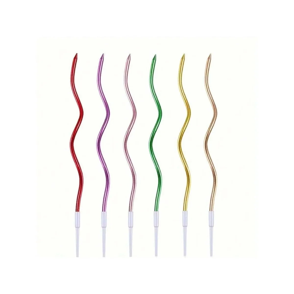 Spiral Birthday Cake Candles, Set of 6 Long Thin Decorative Candles for Cakes and Desserts