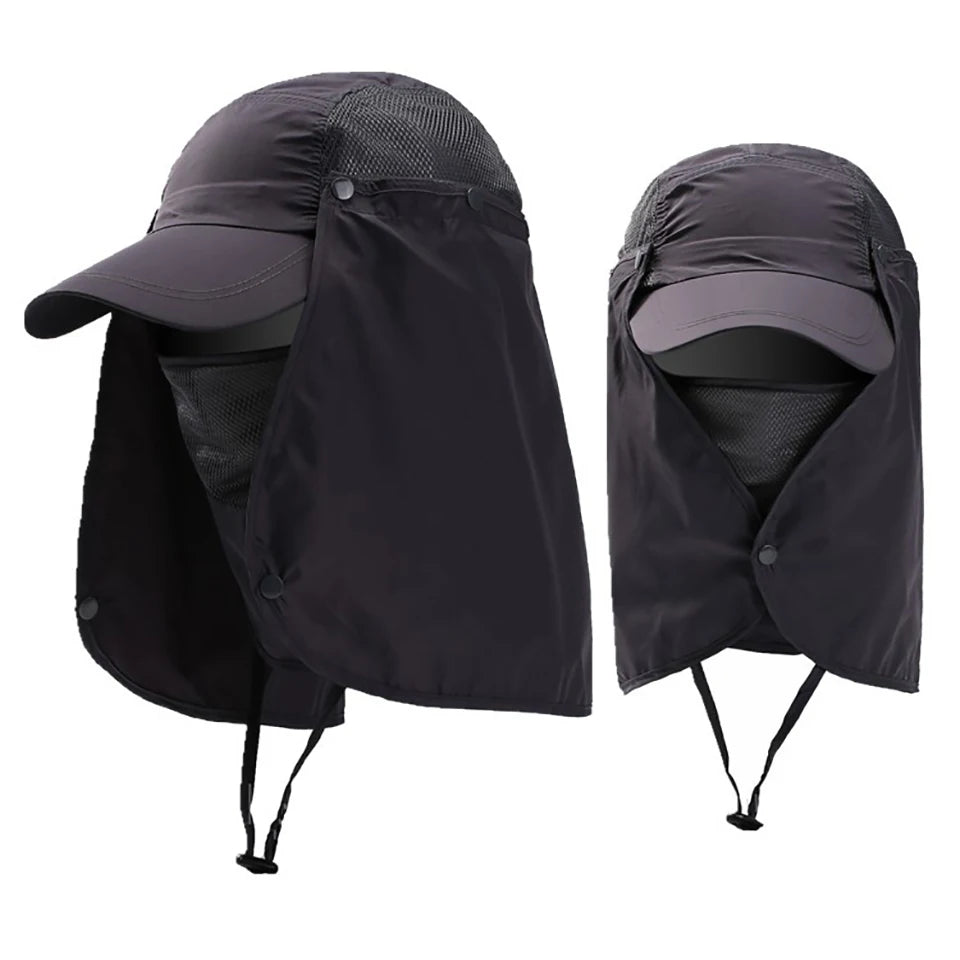 Black UPF 50+ breathable wide brim sun hat shown in a folded or partially opened state.