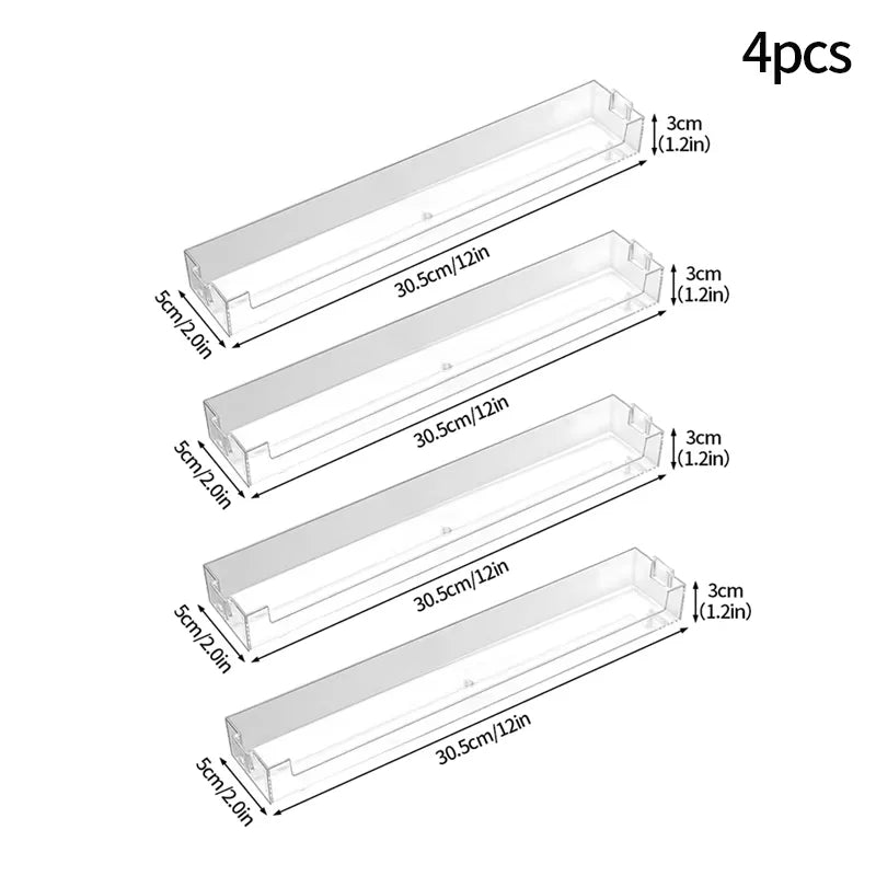 Four clear acrylic wall-mounted display shelves, each measuring 30.5cm long and 5cm deep.