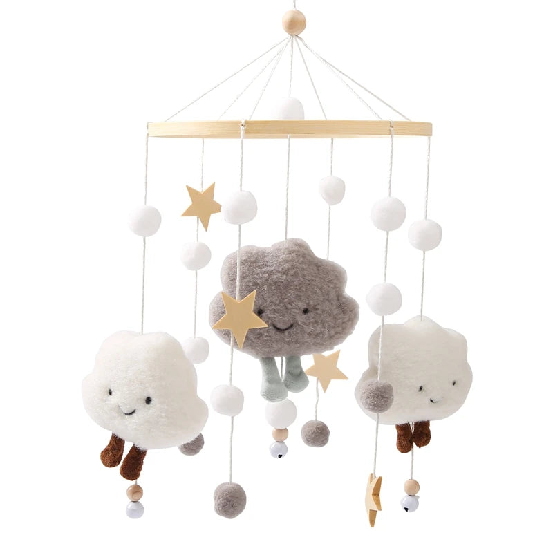 Wooden and Felt Crib Mobile with Cloud and Star Rattles
