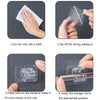Instructions showing how to use self-adhesive curtain rod hooks to install storage rods on a wall.